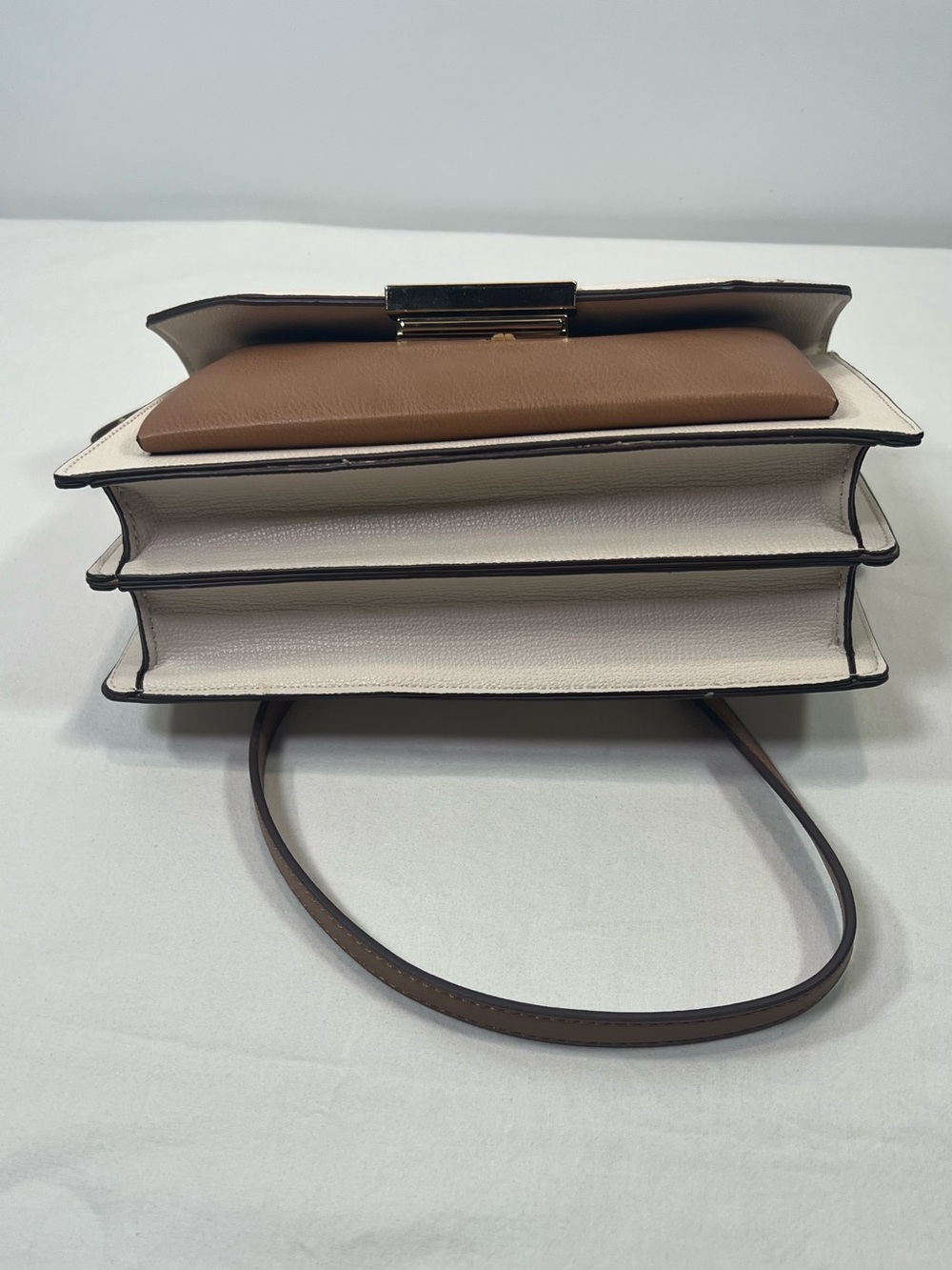 Ted Baker London Riley 2 Tone Cream/ Brown Leather Satchel/Crossbody Purse - Picture 5 of 13